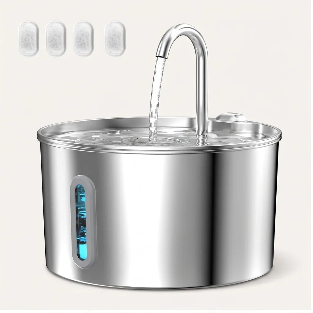 Fontaine à Eau Silencieuse en Inox pour Chats & Chiens — Filtre Purificateur