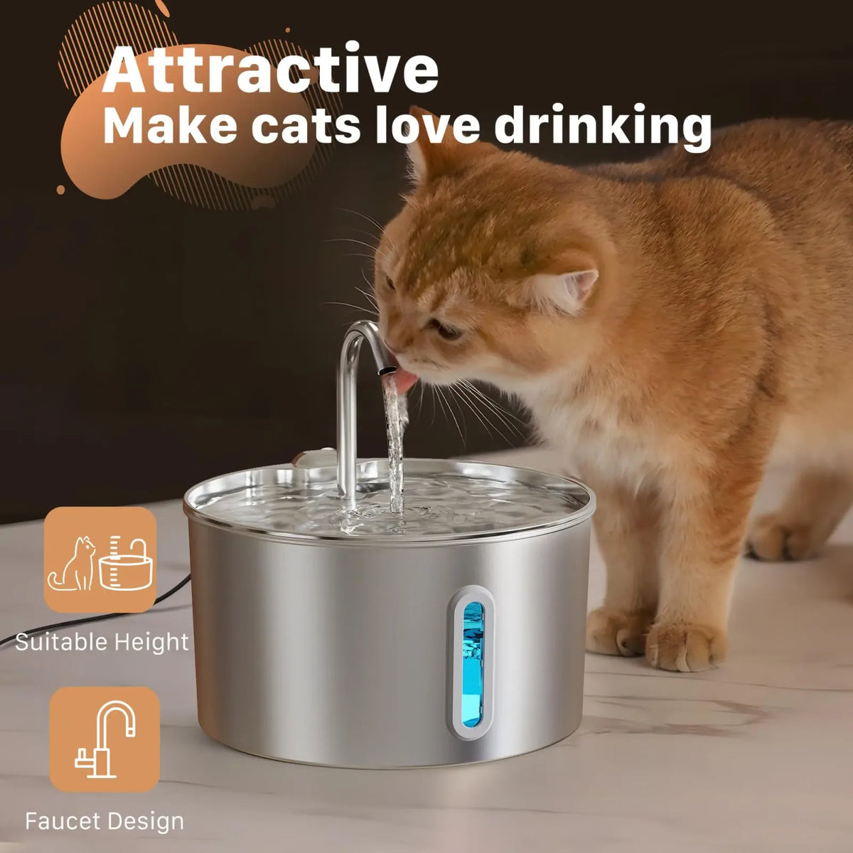 Fontaine à Eau Silencieuse en Inox pour Chats & Chiens — Filtre Purificateur